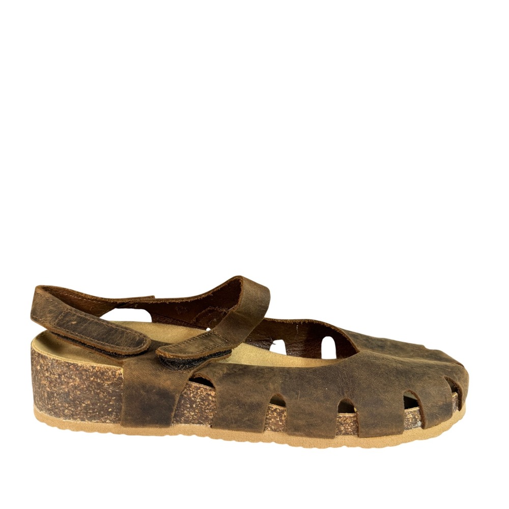 BioNatura Brown Leather Fisherman Sandals Platform Wedge Made in Italy 40 Sz 9